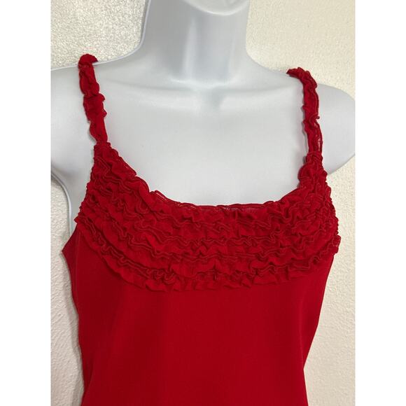 VTG Y2K 2010 Maxi Red Sheer Overlay Dress 12 Ruffle Bust Glam Holiday Party Prom - Picture 4 of 14